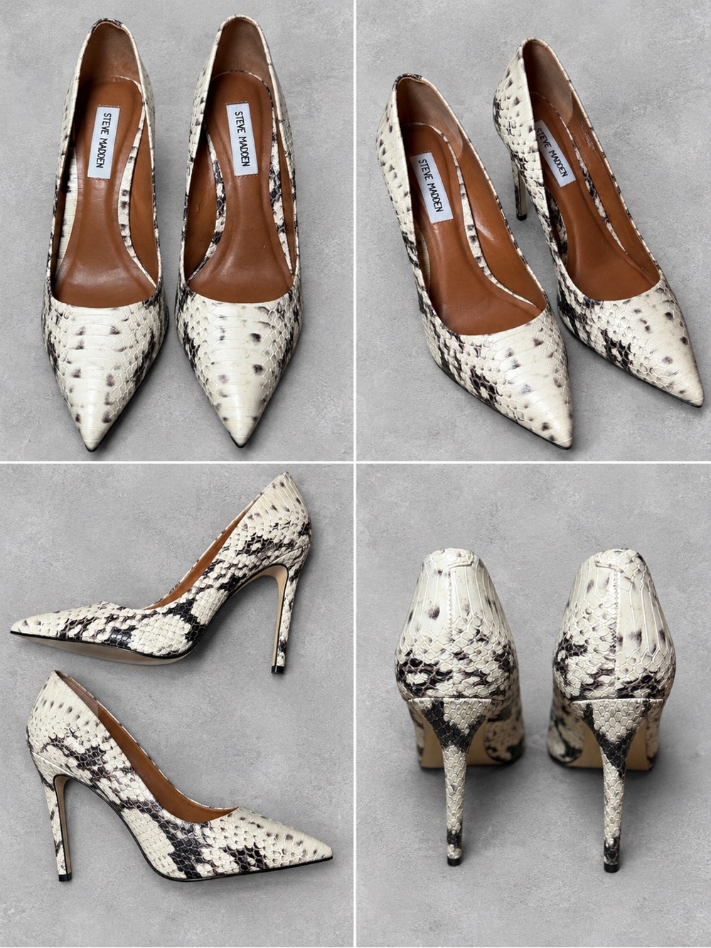 Steve Madden Ivory Snake-Print Pointed Stiletto Pumps